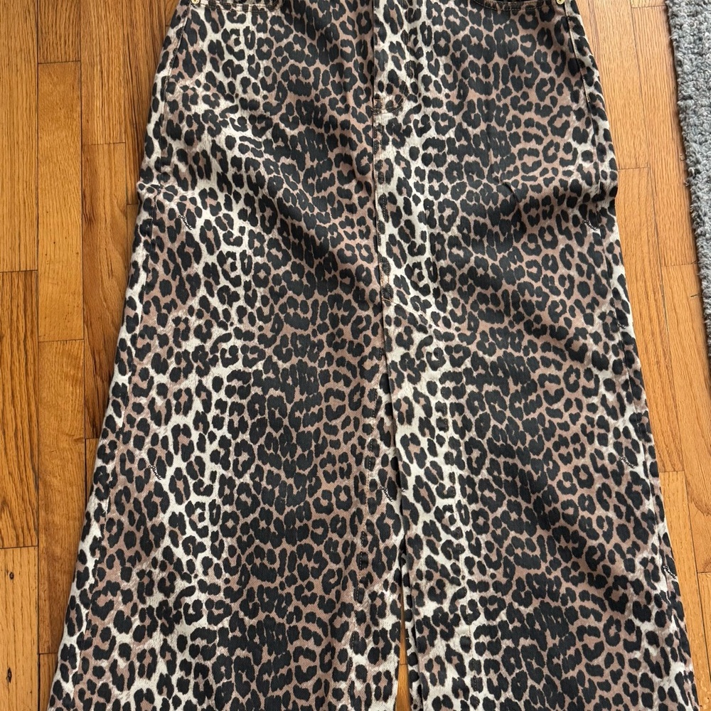 Ganni Denim Leopard Print Skirt Sz: 44